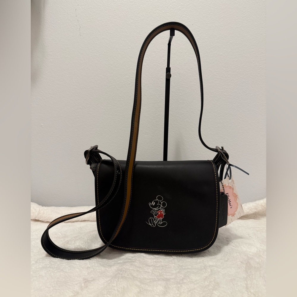 Coach Disney Mickey Saddle Black Crossbody Bag NWOT